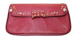 Studded Clutch, Leather, Red, MII, 3*